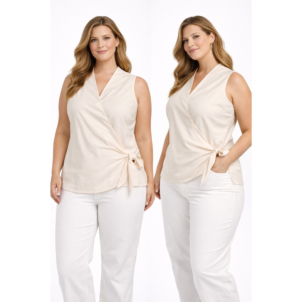 Talbots‎ Collection Silk Cotton Blend Wrap Top Ivory Sleeveless Side Tie Size 16